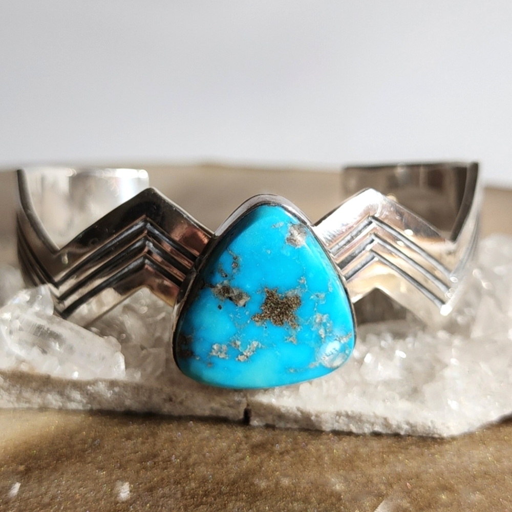 Turquoise Native American Made Cuff Bracelet | Sterling Silver | Rare Vintage